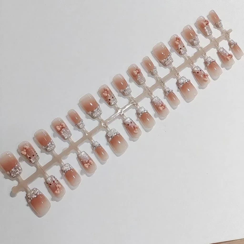 Накладные ногти с милым котиком, короткий квадрат, 30 штук