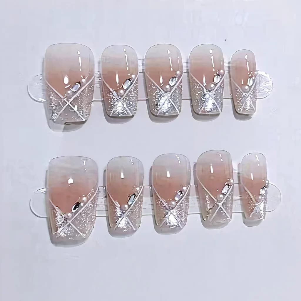 Накладные ногти «Кошачий глаз», короткие, форма coffin, нежно-розовые, 10 шт.