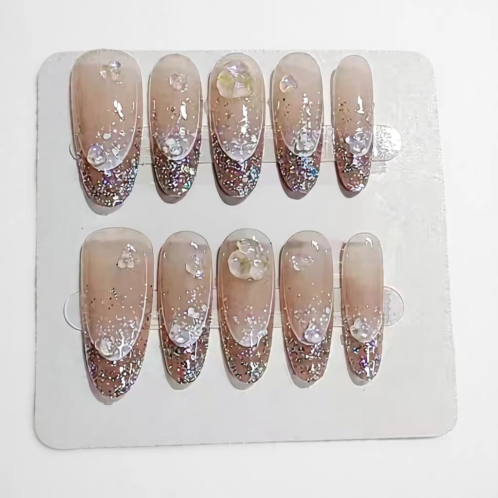 Накладные ногти Glitter Halo, длинные, овальная форма, многоразовые