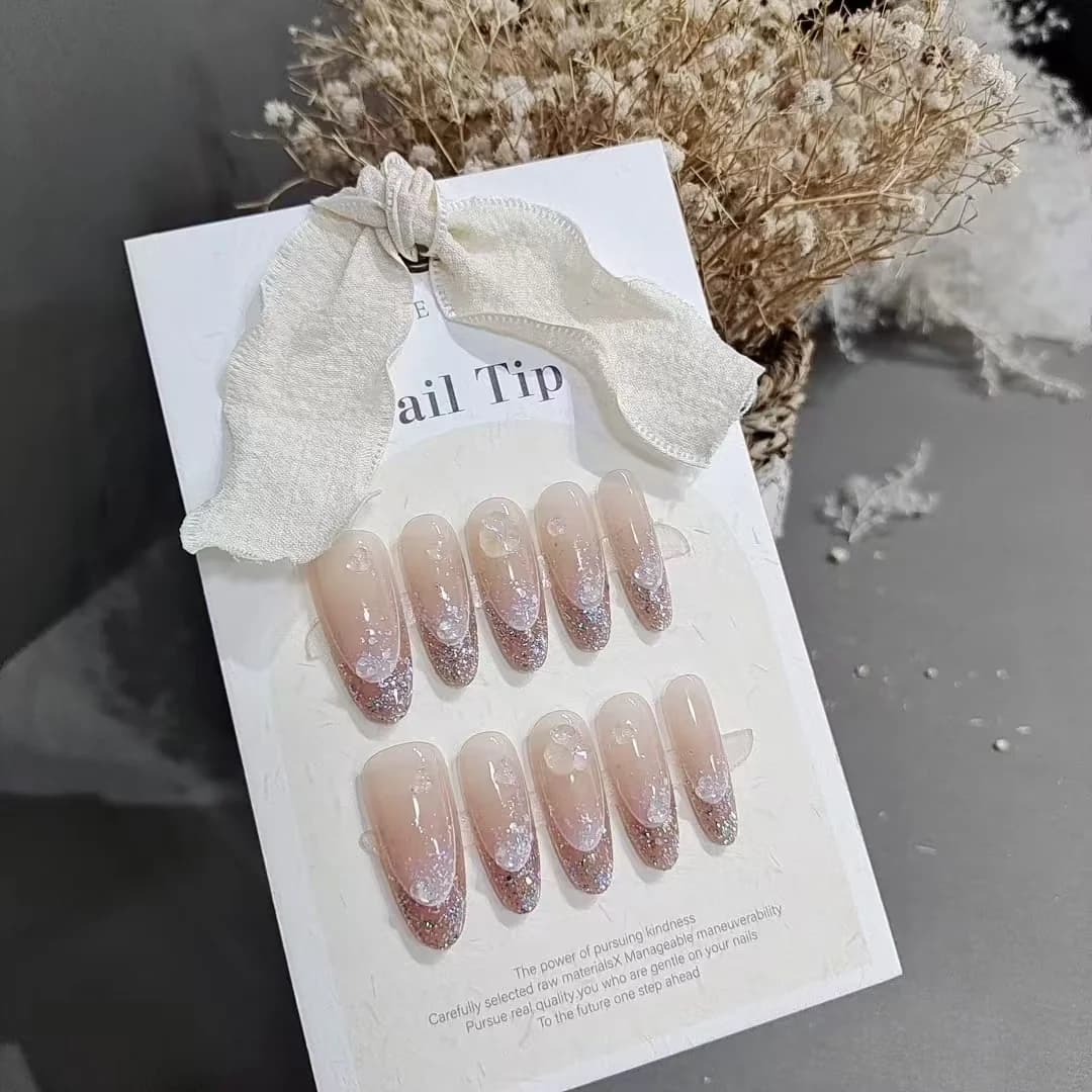 Накладные ногти Glitter Halo, длинные, овальная форма, многоразовые
